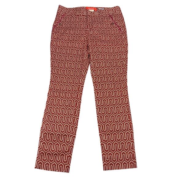 CARTONNIER Anthropologie Charlie Skinny Ankle Trouser Sz 4 Rust Red Cream - Picture 4 of 8